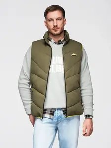 Ombre Men's quilted sleeveless jacket with neon accents - olive
