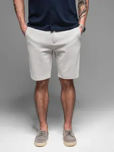 Ombre Men's SLIM FIT short shorts in melange structured knit - light grey