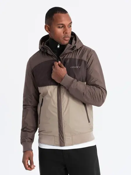 Ombre Lightweight colorful men's sports jacket with fleece - beige and dark brown