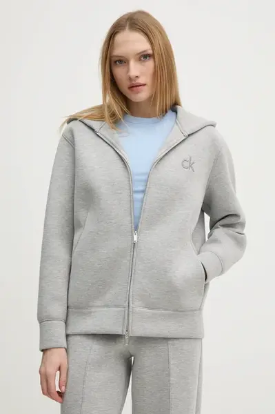Mikina Calvin Klein dámská, šedá barva, s kapucí, melanžová, K20K208087