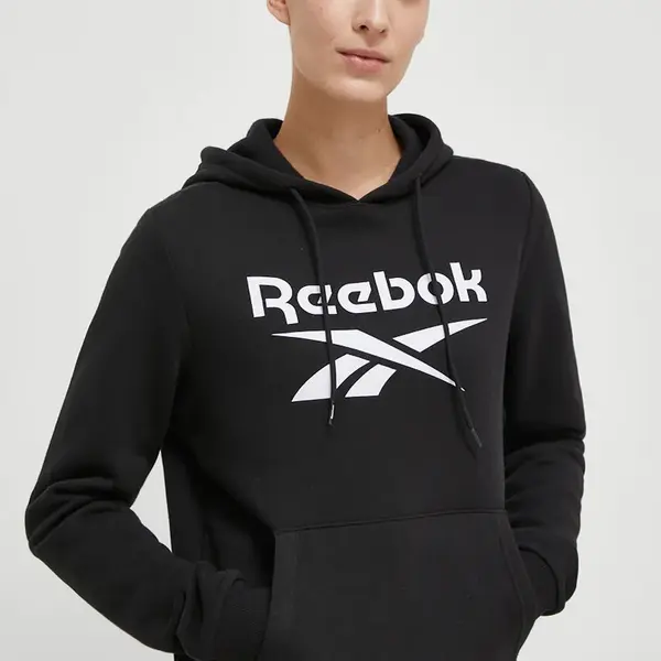 Mikina Reebok dámská, černá barva, s kapucí, s potiskem