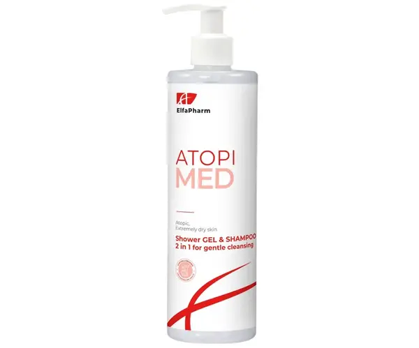 Sprchový gel a šampon na jemné čištění atopické a suché pokožky Elfa Pharm Atopi Med Shower Gel  a  Shampoo 2 in 1 - 400 ml + dárek zdarma