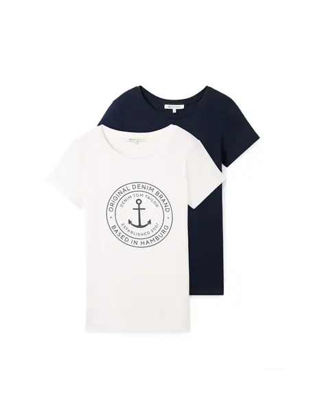 TOM TAILOR DENIM Tričko  tmavomodrá / biela