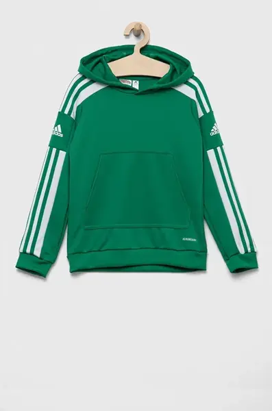 Dětská mikina adidas Performance zelená barva, s kapucí, vzorovaná