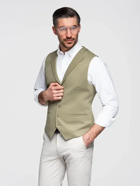 Ombre Fitted men's structured knit vest with lapels - olive