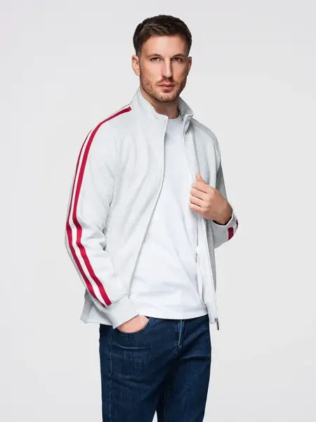 Ombre Men's sweatshirt with high collar and stripes - grey melange