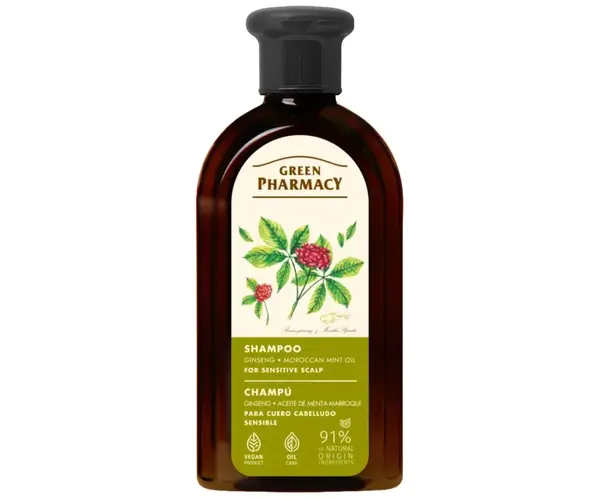 Šampon pro citlivou pokožku hlavy s ženšenem a olejem z marocké máty Green Pharmacy Shampoo - 350 ml