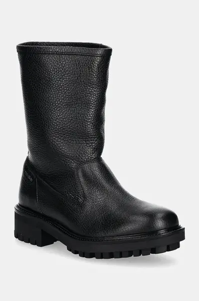 Kožené kotníkové boty Calvin Klein FLAT BIKER BOOT LTH