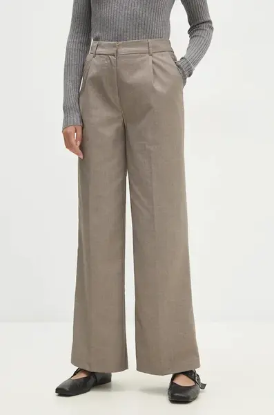 Kalhoty Answear.LAB dámské, béžová barva, jednoduché, high waist