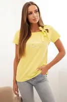 Dámská bavlněná halenka s mašlí na rameni a potiskem