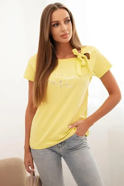 Dámská bavlněná halenka s mašlí na rameni a potiskem