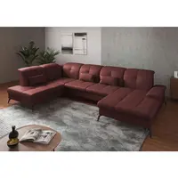 Sit & More SEDACÍ SOUPRAVA, textil, kůže, červenohnědá