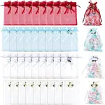 40Pcs 4 Colors 3D Flower Organza Drawstring Bags