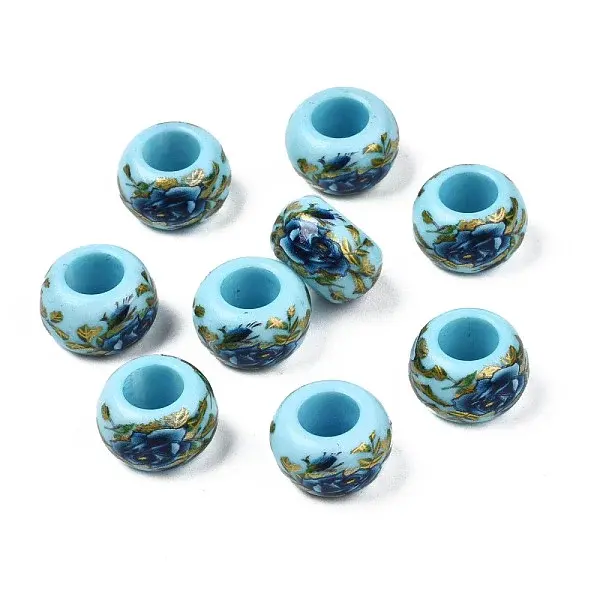 Flower Printed Opaque Acrylic Rondelle Beads