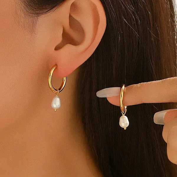 Stainless Steel Teardrop Hoop Earrings
