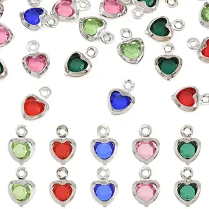 50Pcs 5 Colors Heart Rack Plating Brass Glass Charms