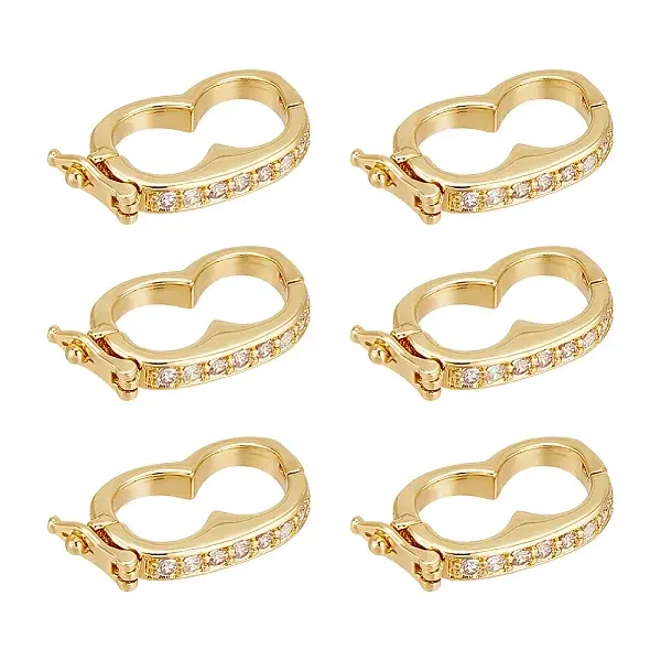 6Pcs Rack Plating Brass Micro Pave Cubic Zirconia Twister Clasps