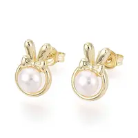 Brass & Natural Pearl Stud Earrings