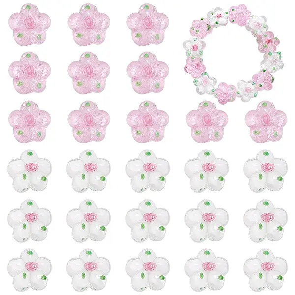 30Pcs 2 Colors Handmade Lampwork Beads