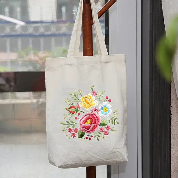 DIY Flower Pattern Tote Bag Embroidery Kit