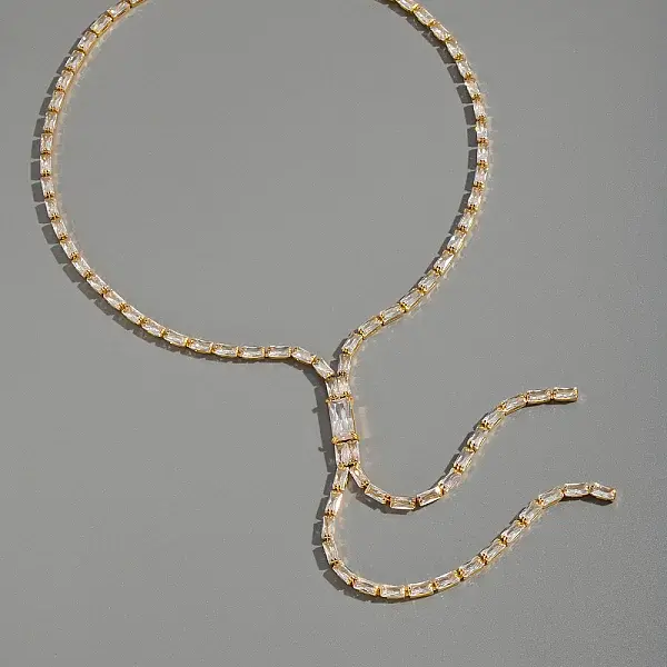 Stainless Steel Pave Shiny Clear Cubic Zirconia Tennis Chain Y Necklaces for Women