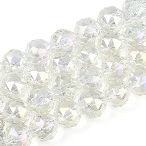 Electroplate Transparent Glass Round Beads Strands