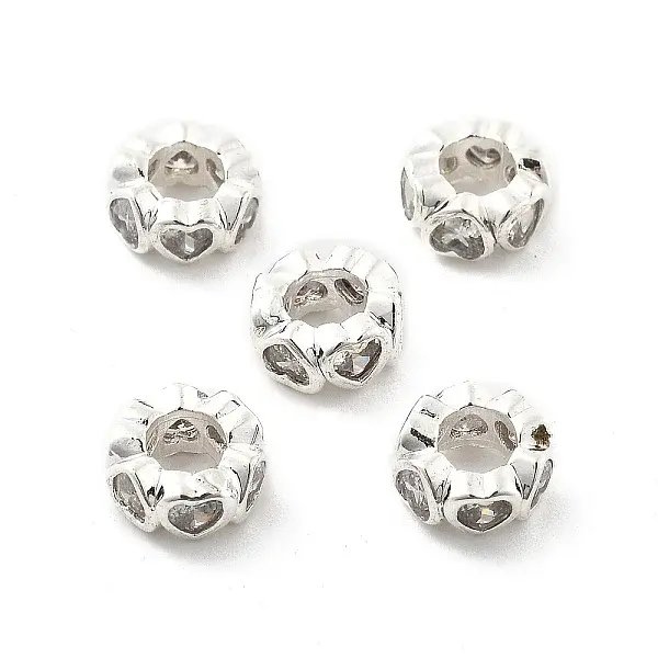 Brass Micro Pave Clear Cubic Zirconia Beads