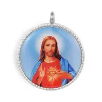 Jesus Pattern Flat Round Alloy Pendants
