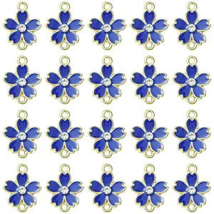20Pcs Alloy Enamel 5-Petal Flower Connector Charms