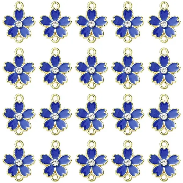 20Pcs Alloy Enamel 5-Petal Flower Connector Charms
