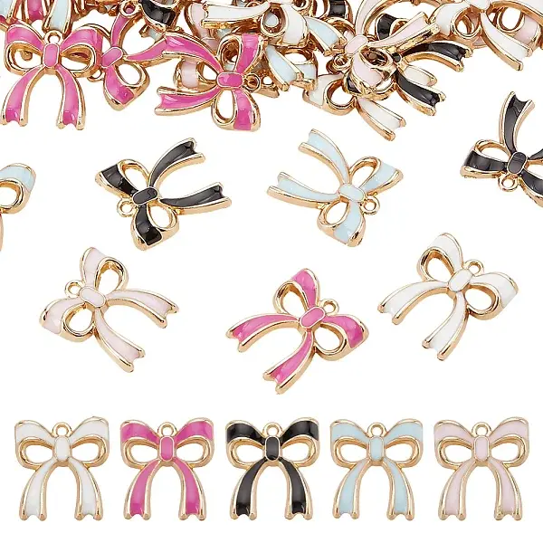 50Pcs 5 Colors Rack Plating Alloy Enamel Pendants
