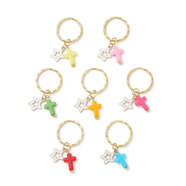 20Pcs Alloy Enamel Cross with Star Keychains