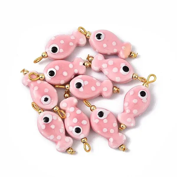10Pcs Hand Painted Polka Dot Fish Porcelain Pendants