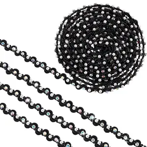 4 Yards Polyester Rhinestone Flower Lace Ribbon