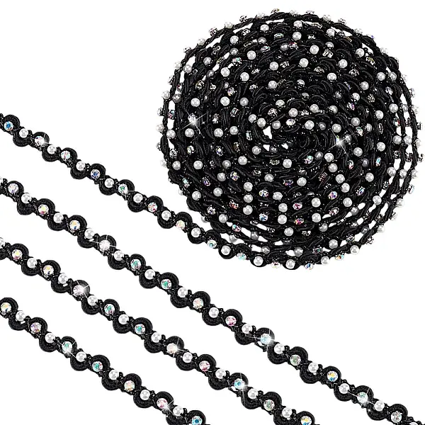 4 Yards Polyester Rhinestone Flower Lace Ribbon