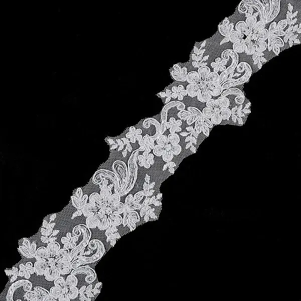 2 Yards Polyester Flower Lace Trim with Plastic Beads