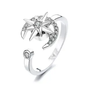 Cubic Zirconia Rotating Open Cuff Ring