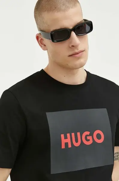 Bavlněné tričko HUGO Dulive222 černá barva, s potiskem, 50467952