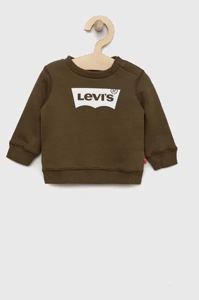 Dětská bavlněná mikina Levi's zelená barva, s potiskem