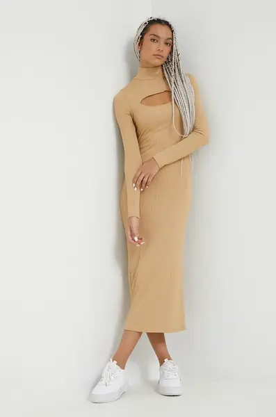 Šaty Hollister Co. béžová barva, midi