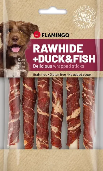 Flamingo R'Hide tyčinky, pamlsky pro psy - kachna, treska 70 g (6 ks 12 cm, 11 g/ks)