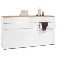 Carryhome ŠIROKÁ KOMODA, barvy dubu, vysoce lesklá bílá, 180/102/50 cm