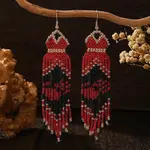 Handmade Bohemian Glass Seed Beads Long Dress Tassel Dangle Earrings