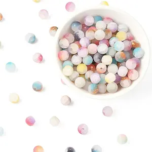 200G Frosted Baking Painted Crackle Glass Beads with Glitter Powder