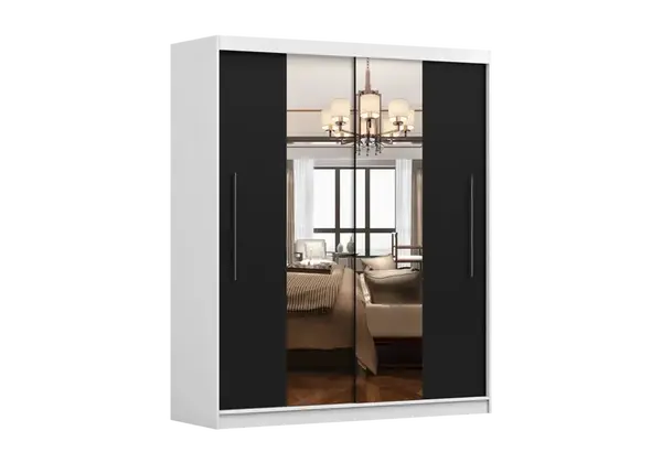 Šatní skříň Rico I Barva korpusu: Bílá, Dveře: Černé