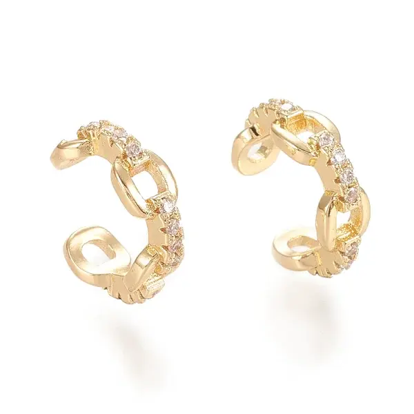 Brass Micro Pave Clear Cubic Zirconia Cuff Earrings