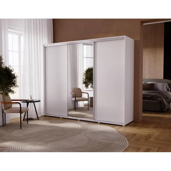 Šatní skříň Silver Barva korpusu: Bílá, Rozměry: 255 cm, Dveře: Zrcadlo