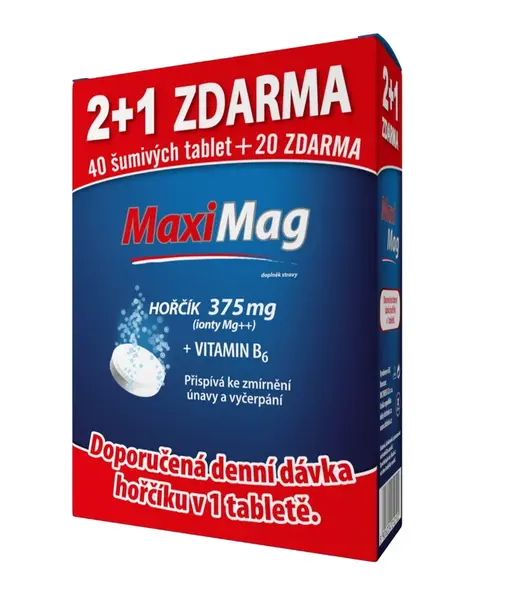 MaxiMag Hořčík 375 mg + B6 3x20 šumivých tablet 2+1 zdarma