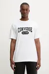 Bavlněné tričko Converse pánské, bílá barva, s potiskem, 10027730-A02