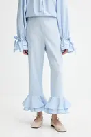 Lněné kalhoty The Sleeper dámské, modrá barva, high waist, CHPT06P010N